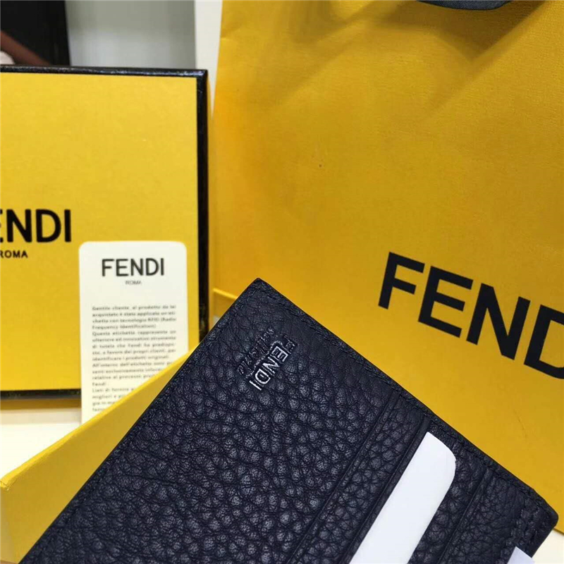 FENDI 芬迪 荔枝紋白叻釘 羅馬SELLERIA橫式皮夾 黑色