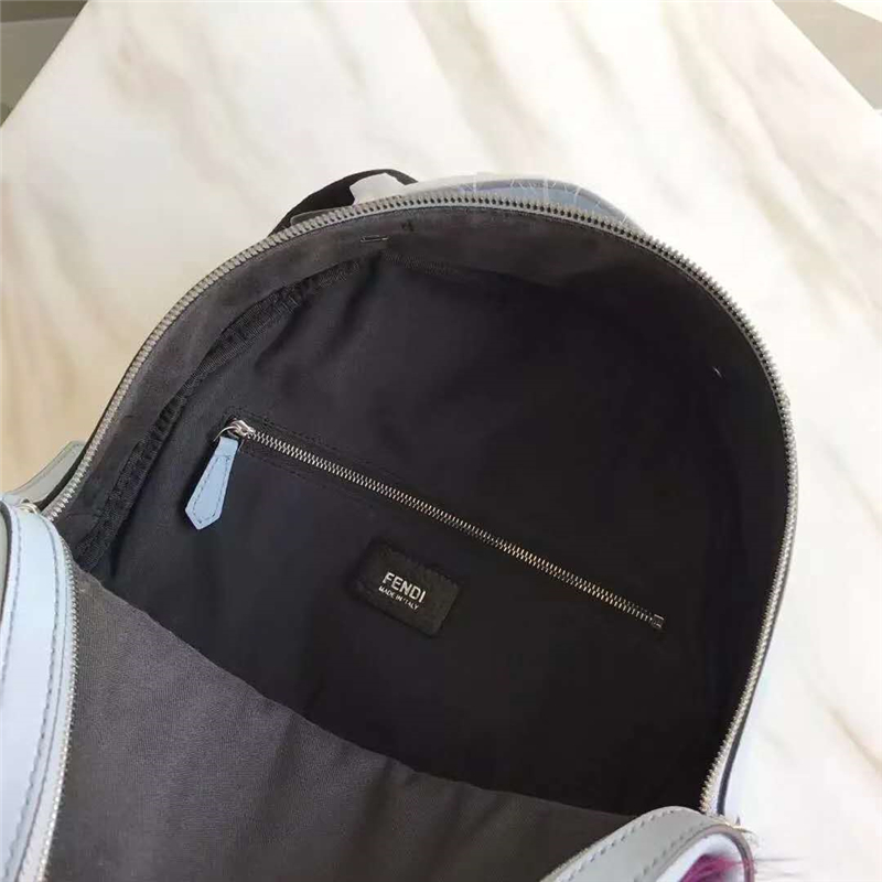 FENDI 芬迪 走秀新款 小怪獸紫毛毛大眼睛鉚釘 雙肩包 灰色