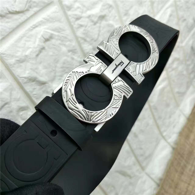 Salvatore Ferragamo 菲拉格慕 Ferragmo正品同款 高端定制 進口雙面 時尚休閑皮帶 銀色雕花扣