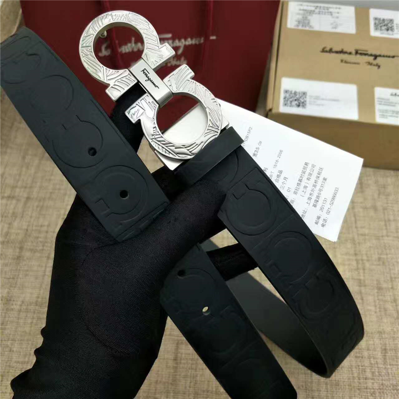 Salvatore Ferragamo 菲拉格慕 Ferragmo正品同款 高端定制 進口雙面 時尚休閑皮帶 銀色雕花扣