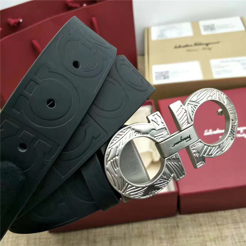 Salvatore Ferragamo 菲拉格慕 Ferragmo正品同款 高端定制 進口雙面 時尚休閑皮帶 銀色雕花扣