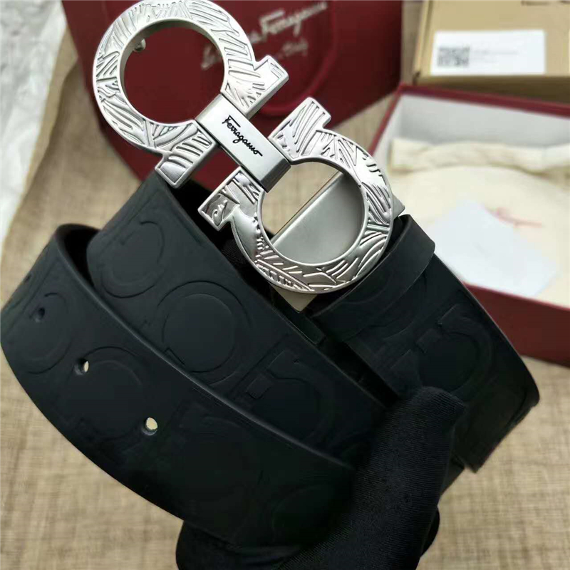 Salvatore Ferragamo 菲拉格慕 Ferragmo正品同款 高端定制 進口雙面 時尚休閑皮帶 銀色雕花扣