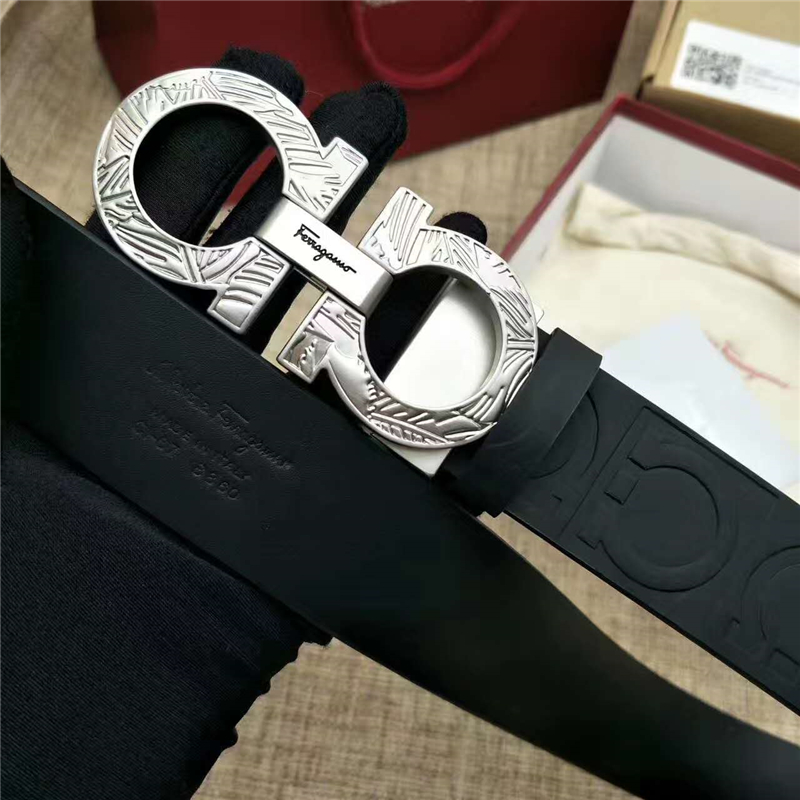 Salvatore Ferragamo 菲拉格慕 Ferragmo正品同款 高端定制 進口雙面 時尚休閑皮帶 銀色雕花扣