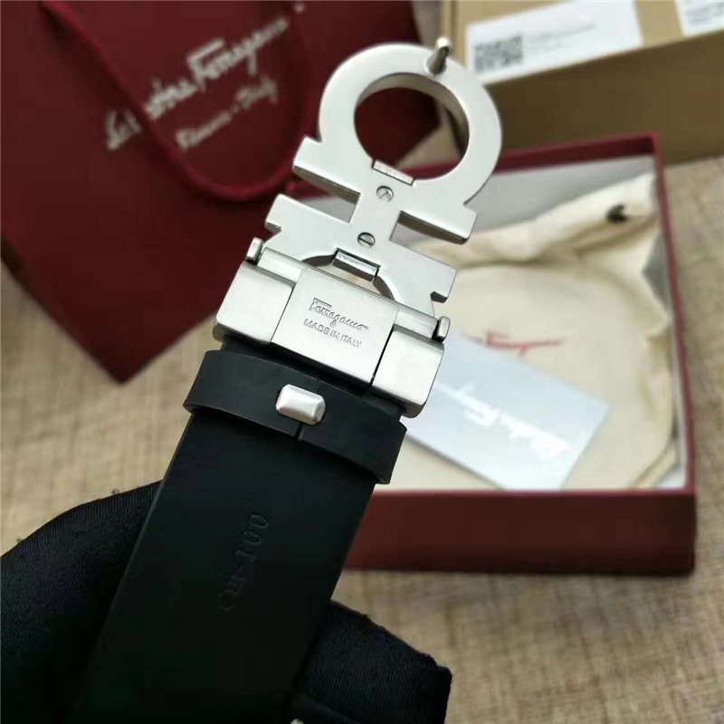 Salvatore Ferragamo 菲拉格慕 Ferragmo正品同款 高端定制 進口雙面 時尚休閑皮帶 銀色雕花扣
