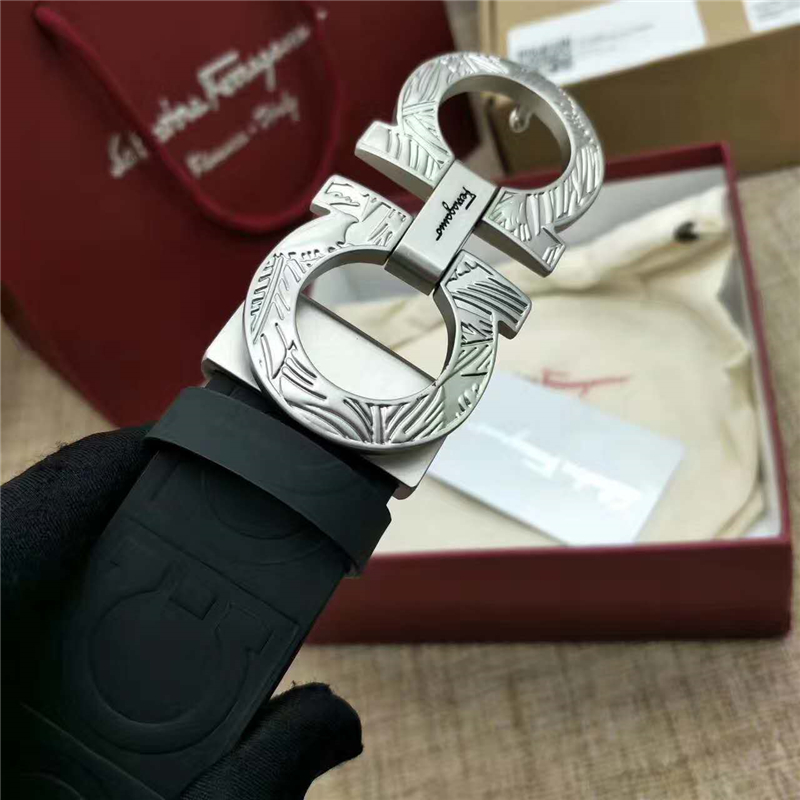 Salvatore Ferragamo 菲拉格慕 Ferragmo正品同款 高端定制 進口雙面 時尚休閑皮帶 銀色雕花扣
