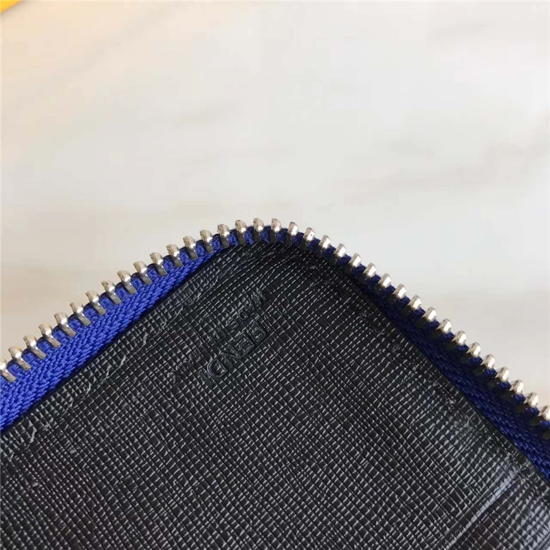 FENDI 芬迪 絲印拼色精美小牛皮拉鏈長款皮夾 黃額白眼藍(lán)皮