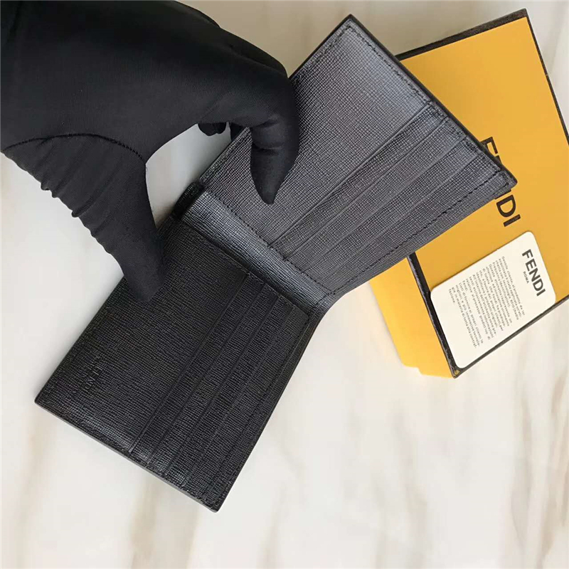 FENDI 芬迪 羅馬SELLERIA 絲印拼色小牛皮短款橫式皮夾 黑色