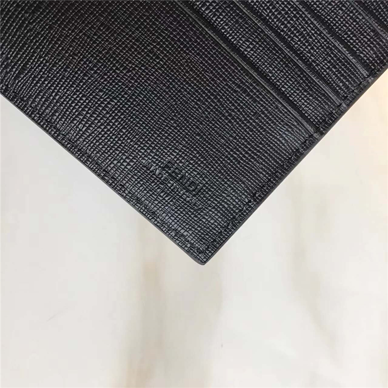 FENDI 芬迪 羅馬SELLERIA 絲印拼色小牛皮短款橫式皮夾 黑色