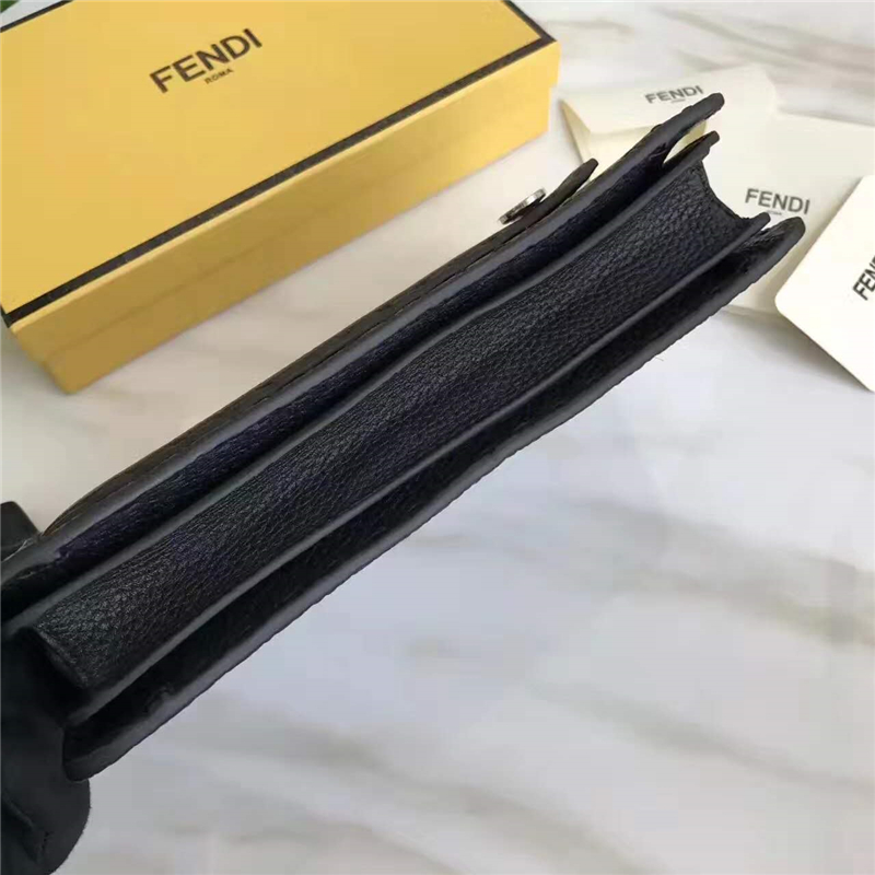 FENDI 芬迪 350D 精選小牛皮荔枝紋小惡魔黃色眼睛手拿包手抓包 黑色