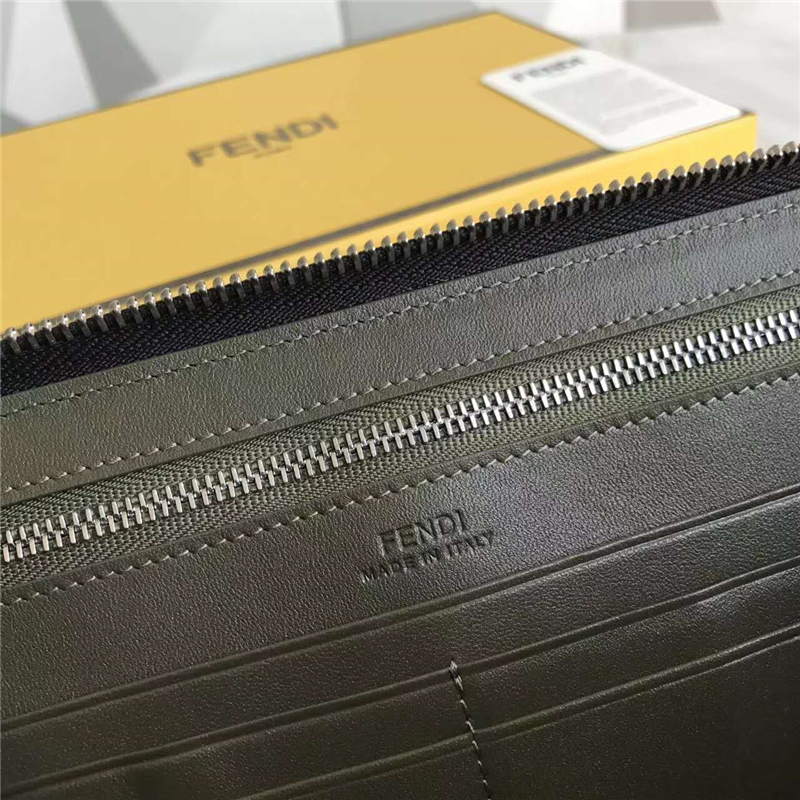 Fendi 芬迪 0233SL9 2017新款 face 黑色皮質配金屬裝飾ELITE皮夾 長款拉鏈錢夾 黑色