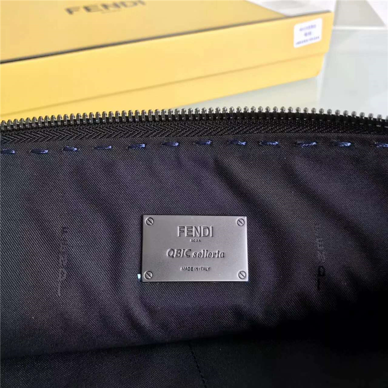 FENDI 芬迪 0225 精選小牛皮荔枝紋加釘腕帶手拿包 藍(lán)色