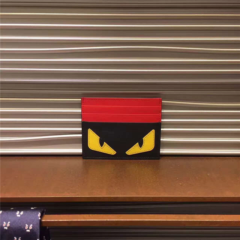 FENDI 芬迪 0166 升級版小怪獸眼睛柔軟平紋皮卡片夾 紅黑拼色黃眼