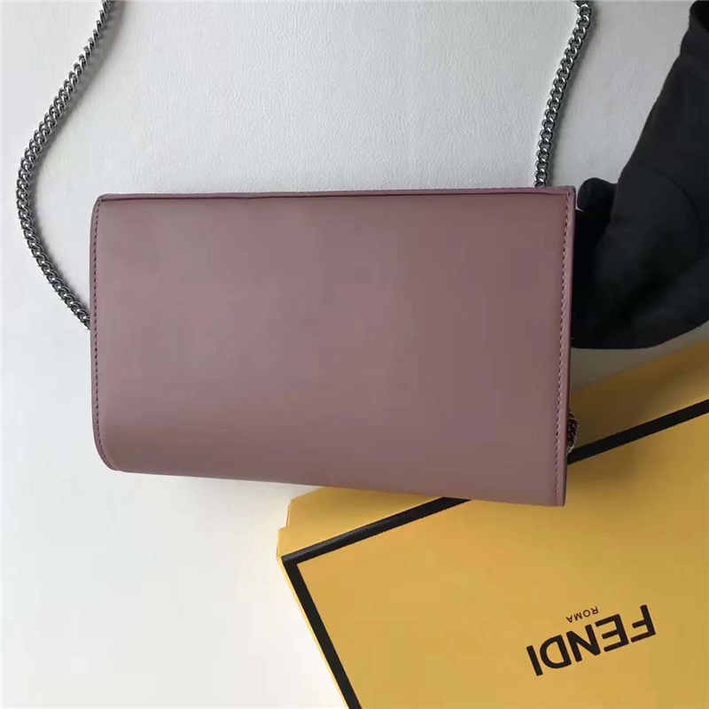 FENDI 芬迪 004 2017秋冬新款 真皮翻蓋迷你鏈條手袋手拿包 紅褐色