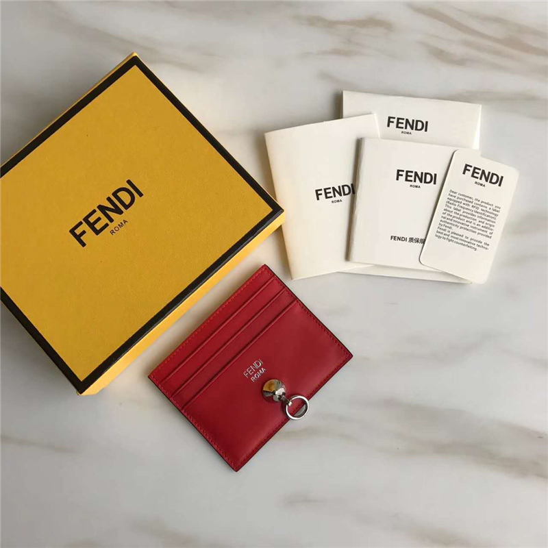 0269 Fendi芬迪卡夾 小牛皮扁形卡片套 芬迪卡片包 紅色