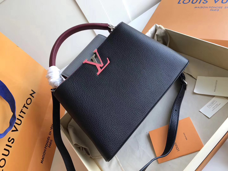 M42916 LV Capucines 小號手袋 LV單肩斜挎包 LV全皮女包 黑配灰