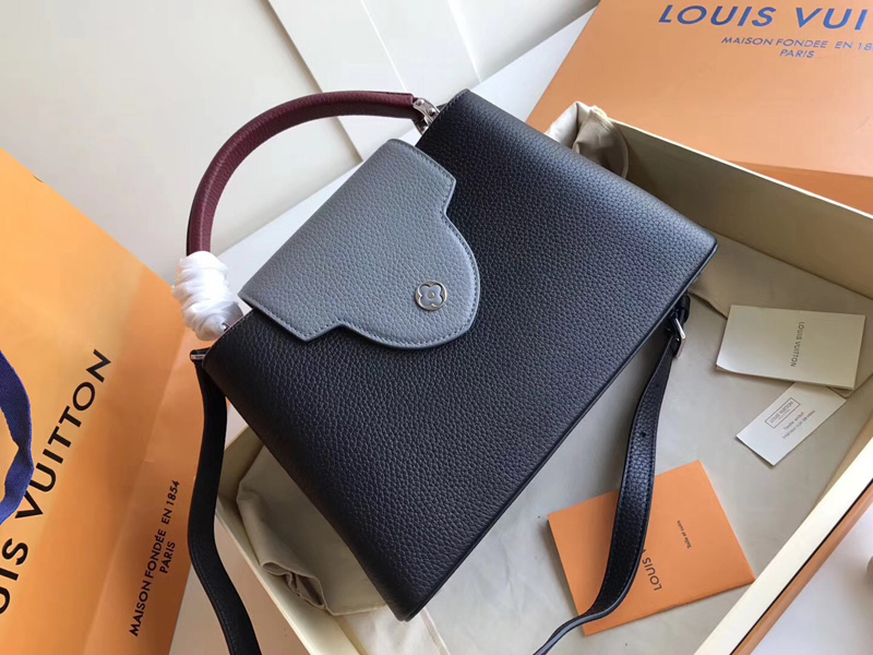 M42916 LV Capucines 小號手袋 LV單肩斜挎包 LV全皮女包 黑配灰