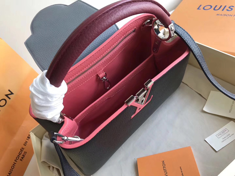 M42916 LV Capucines 小號手袋 LV單肩斜挎包 LV全皮女包 黑配灰