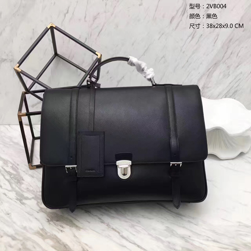 2VB004 Prada普拉達男包 Prada男士公文包 普拉達十字紋手提單肩包 黑色