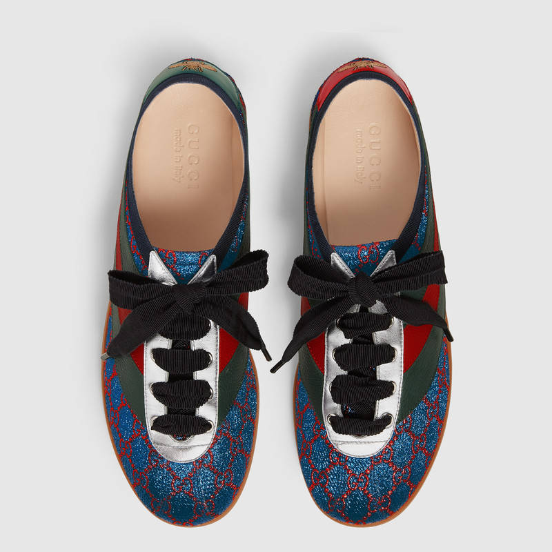 492738 GUCCI Falacer織帶裝飾 雙G印花 復(fù)古風 運動鞋 藍色