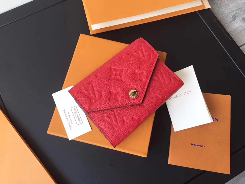 M64061 LVVICTORINE 錢夾 LV錢夾 LV短夾 LV全皮壓花錢包 紅色