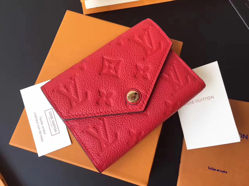M64061 LVVICTORINE 錢夾 LV錢夾 LV短夾 LV全皮壓花錢包 紅色