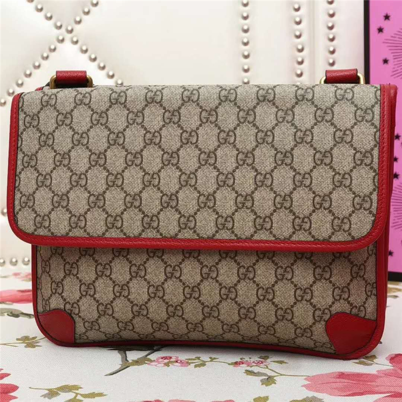 495654 GUCCI 高級人造帆布 虎頭裝飾 雙翻蓋復(fù)古肩包 紅色