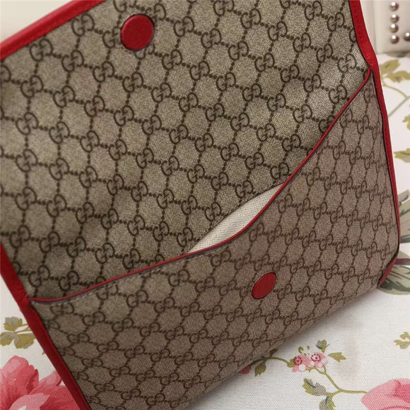 495654 GUCCI 高級人造帆布 虎頭裝飾 雙翻蓋復(fù)古肩包 紅色