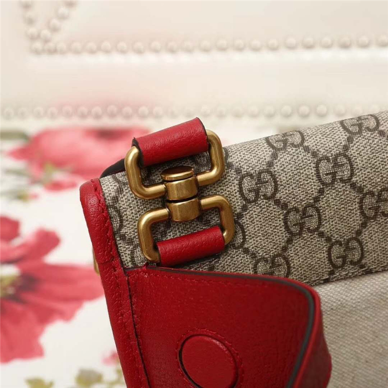 495654 GUCCI 高級人造帆布 虎頭裝飾 雙翻蓋復(fù)古肩包 紅色