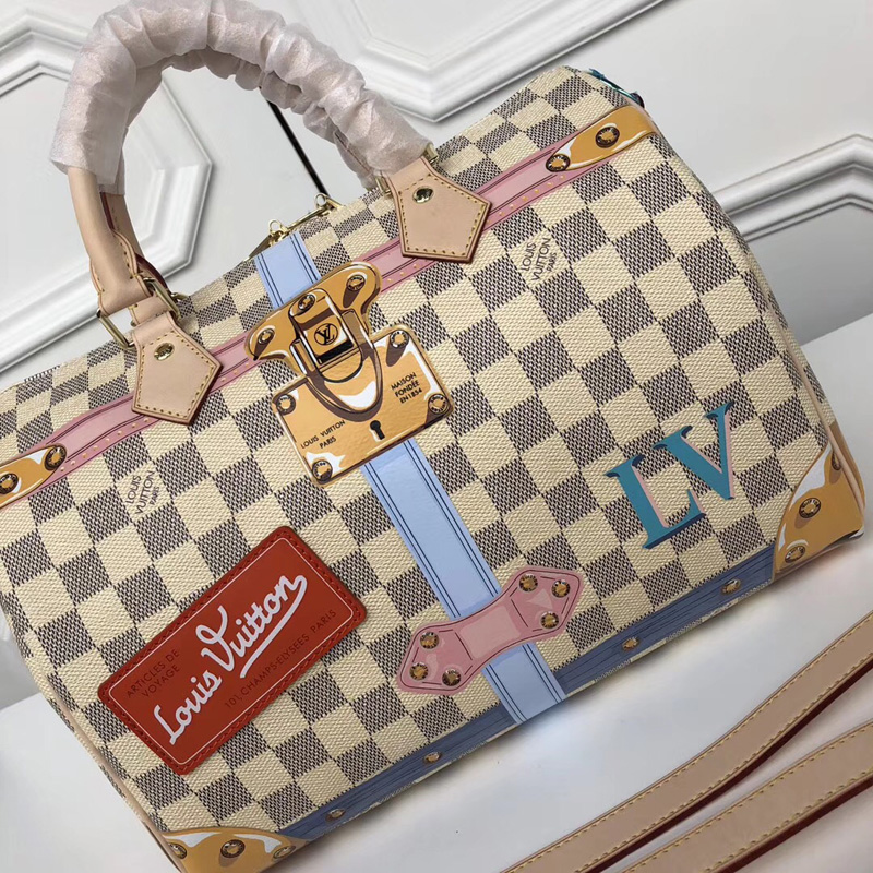 N41063 LV Speedy 30 手袋 LV掛鎖絲印圖案女包 LV白格女包 LV枕頭包