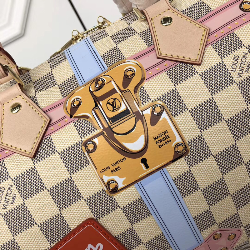 N41063 LV Speedy 30 手袋 LV掛鎖絲印圖案女包 LV白格女包 LV枕頭包