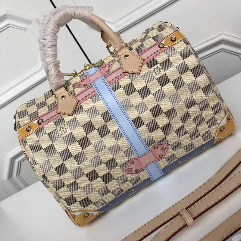 N41063 LV Speedy 30 手袋 LV掛鎖絲印圖案女包 LV白格女包 LV枕頭包