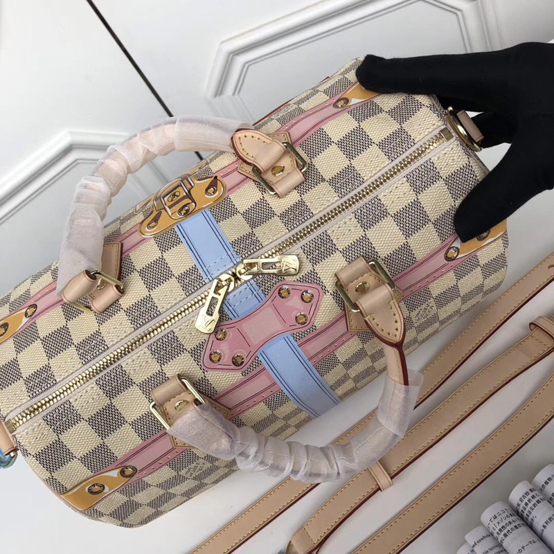N41063 LV Speedy 30 手袋 LV掛鎖絲印圖案女包 LV白格女包 LV枕頭包