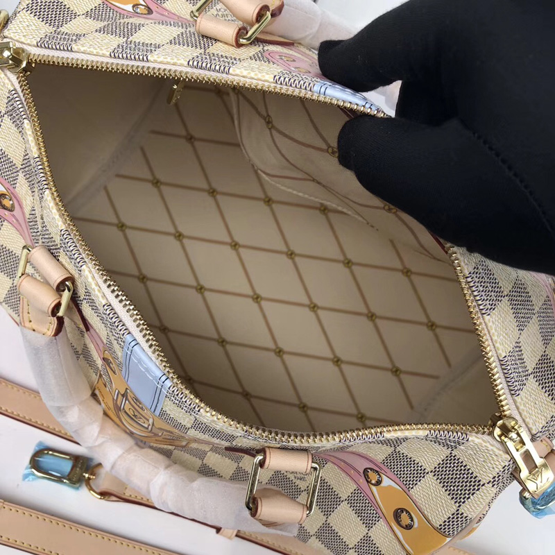 N41063 LV Speedy 30 手袋 LV掛鎖絲印圖案女包 LV白格女包 LV枕頭包