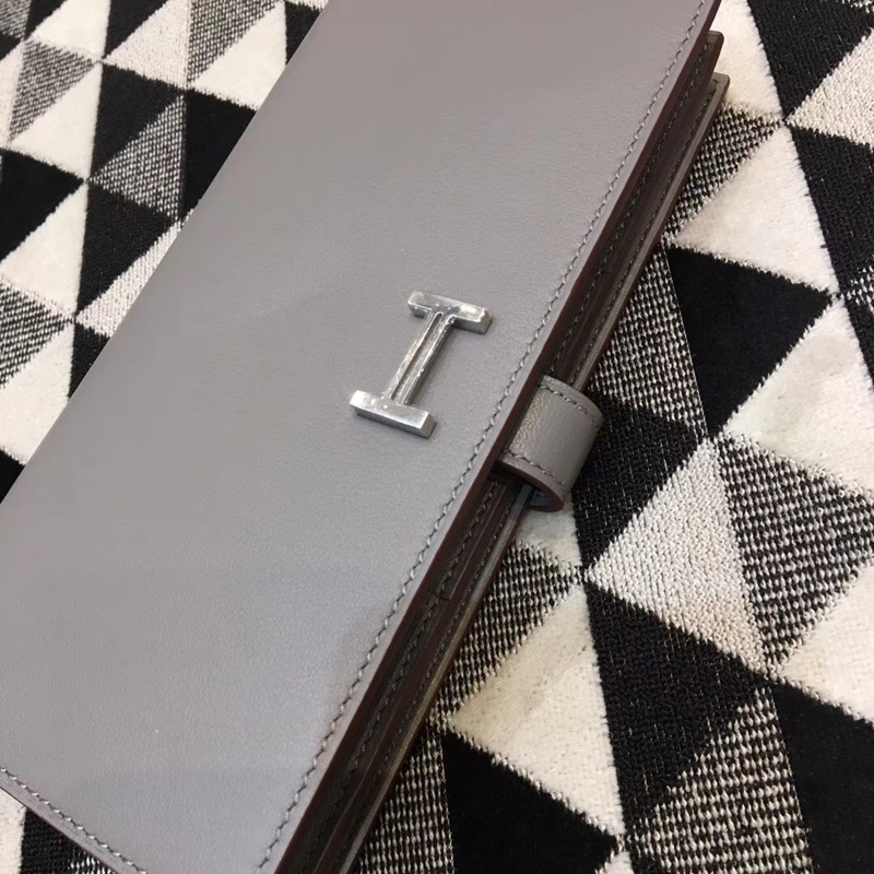 Hermes錢包 愛馬仕Bean H扣錢夾 Hermes錢包 SWIFT皮錢包 CK89灰色