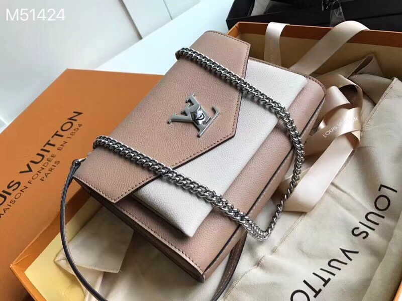 M51424 LV MyLockme BB 手袋 LV女包 LV拼色空姐包 LV校園書包 裸粉