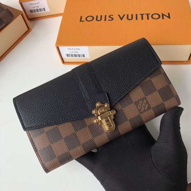 N64449 LV CLAPTON錢夾 LV女士錢包 LV搭扣長款錢夾 LV長款錢包 黑色