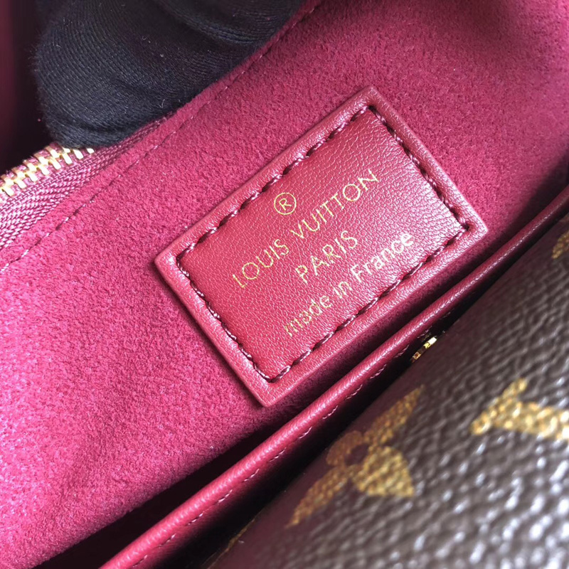 M51766 LV DOUBLE V 手袋 LV女包 翻蓋式拼色老花單肩手提包 玫紅色
