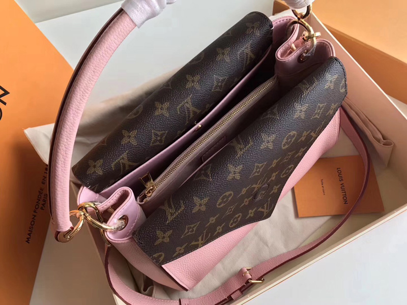 M54440 LV DOUBLE V 手袋 LV女包 翻蓋式拼色老花單肩手提包 粉色