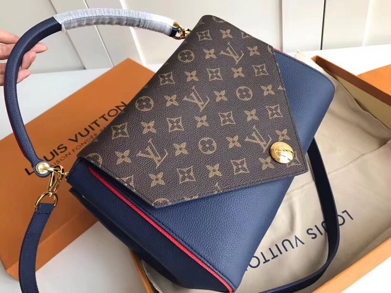 M55022 LV DOUBLE V 手袋 LV女包 翻蓋式拼色老花單肩手提包 藍色