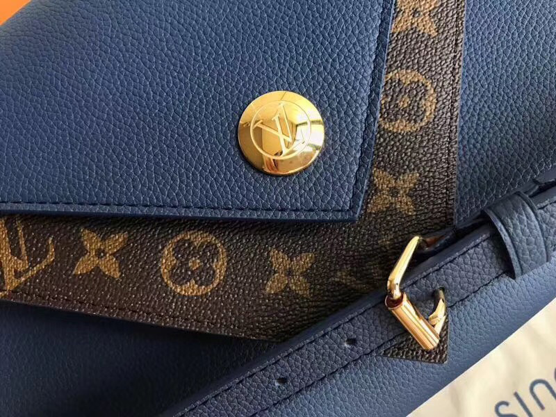 M55022 LV DOUBLE V 手袋 LV女包 翻蓋式拼色老花單肩手提包 藍色