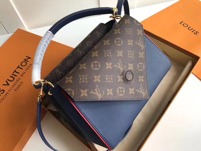 M55022 LV DOUBLE V 手袋 LV女包 翻蓋式拼色老花單肩手提包 藍色