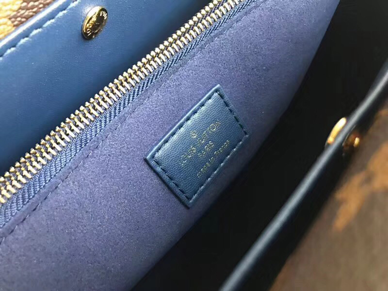 M55022 LV DOUBLE V 手袋 LV女包 翻蓋式拼色老花單肩手提包 藍色