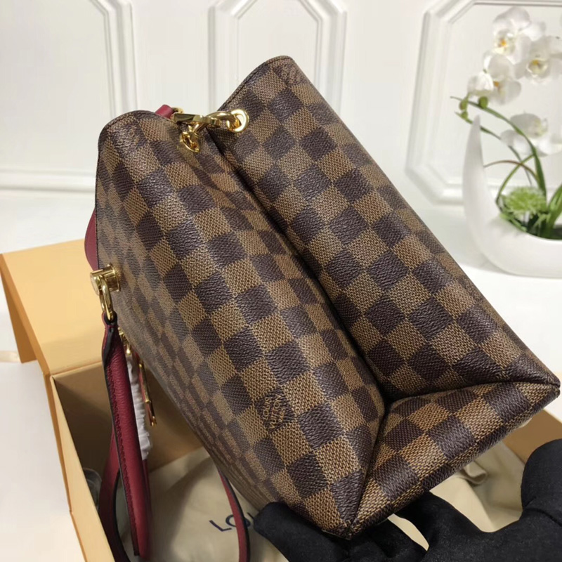 N40052 LV Riverside 手袋 Damier Ebene咖啡格帆布 LV女包 LV手提單肩包 紅色