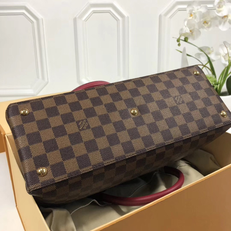 N40052 LV Riverside 手袋 Damier Ebene咖啡格帆布 LV女包 LV手提單肩包 紅色