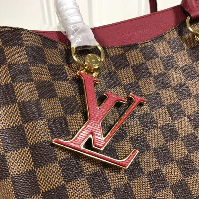 N40052 LV Riverside 手袋 Damier Ebene咖啡格帆布 LV女包 LV手提單肩包 紅色