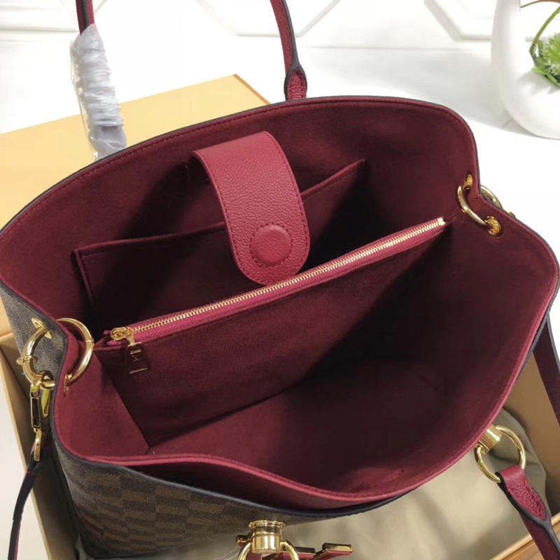 N40052 LV Riverside 手袋 Damier Ebene咖啡格帆布 LV女包 LV手提單肩包 紅色