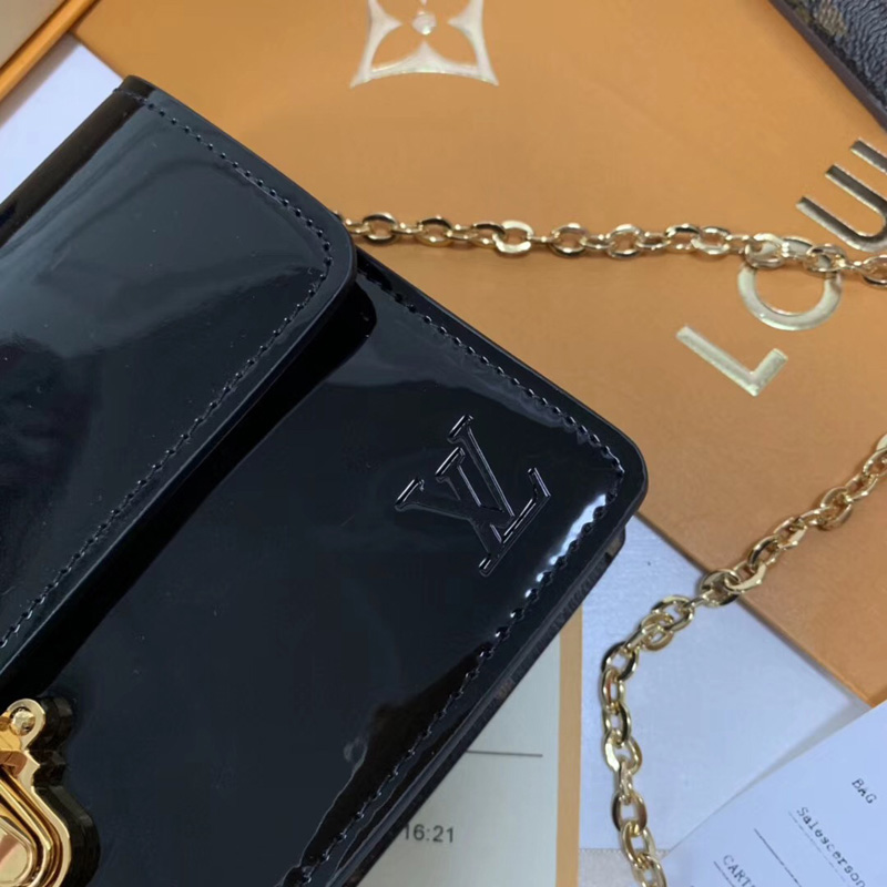 M63305 LV CHERRYWOOD 鏈條錢夾 LV漆皮女包 LV鏈條包 黑色