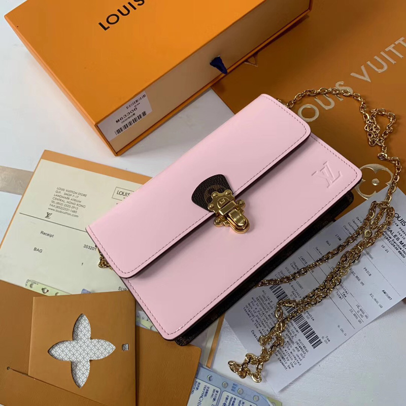 M63306 LV CHERRYWOOD 鏈條錢夾 LV漆皮女包 LV鏈條包 粉色