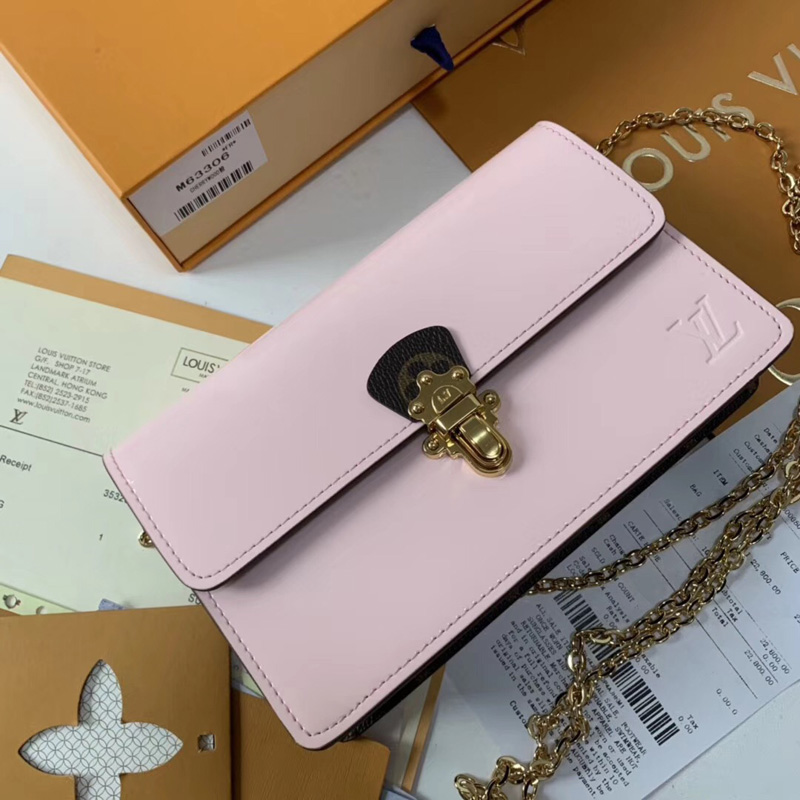 M63306 LV CHERRYWOOD 鏈條錢夾 LV漆皮女包 LV鏈條包 粉色