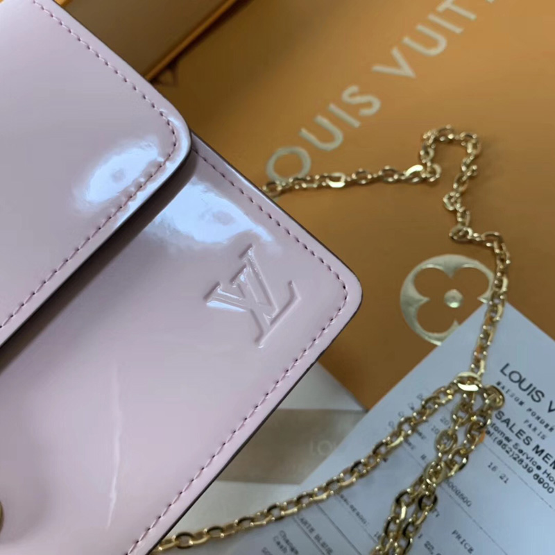 M63306 LV CHERRYWOOD 鏈條錢夾 LV漆皮女包 LV鏈條包 粉色